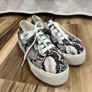 Superga Snakeskin Print Platform Sneakers